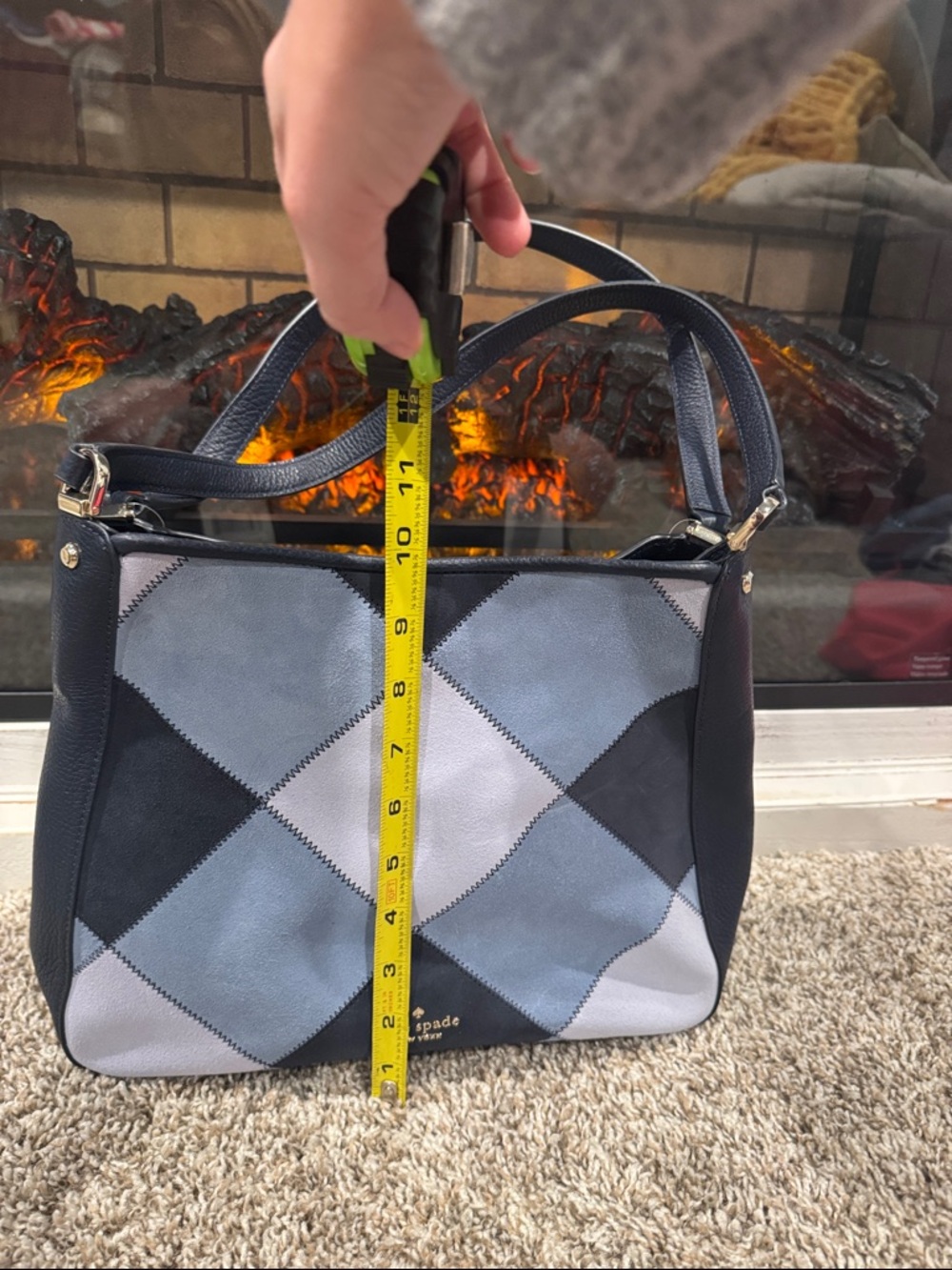 kate spade Navy and Light Blue Patchwork Leather Shoulder Bag - Picture 3 of 9
